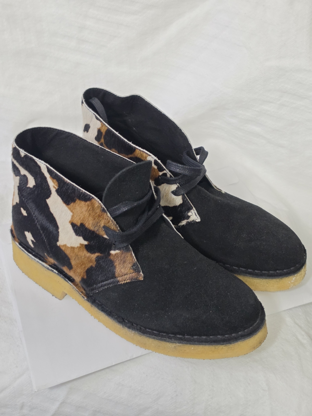 Clarks Black Suede Ankle Boots with Leopard Haircalf Detail